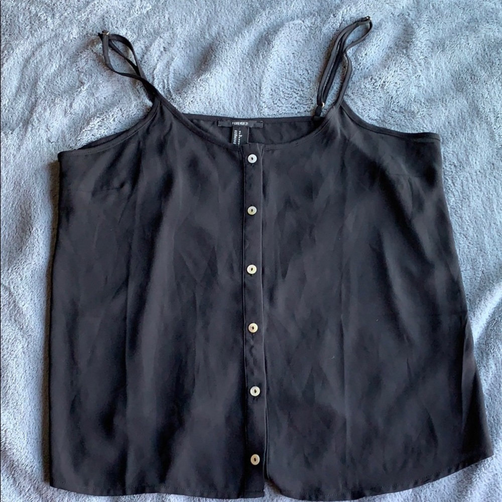 forever 21 black button up tank top
